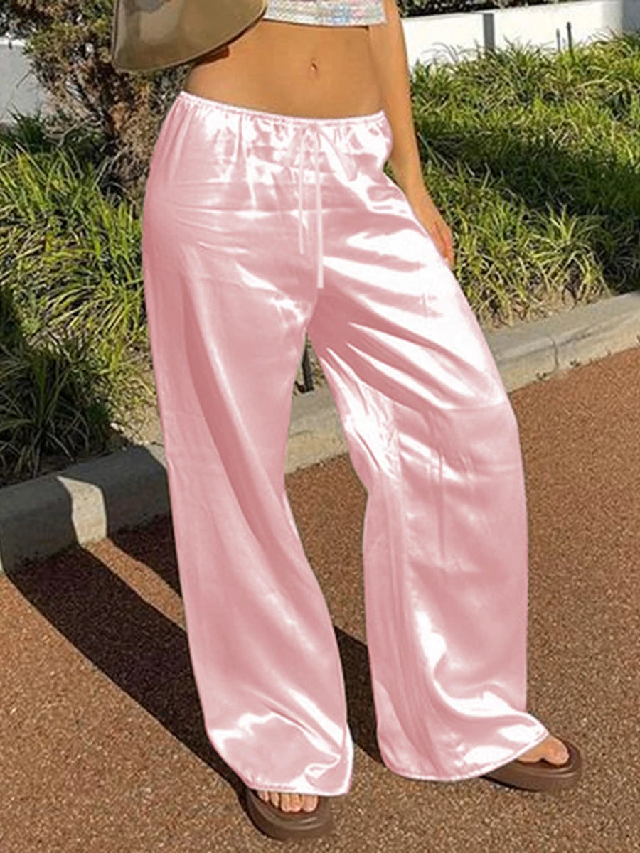 Women Satin Wide Leg Dress Pants