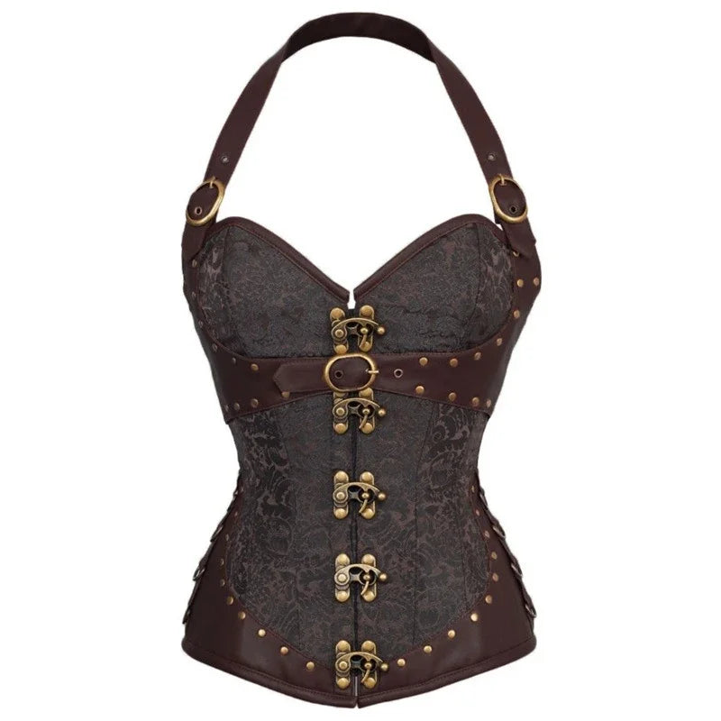 Steampunk Corset Top Halter Sexy Leather Korset Women Gothic Punk Overbust Corsets and Bustiers Medieval Retro Corselet