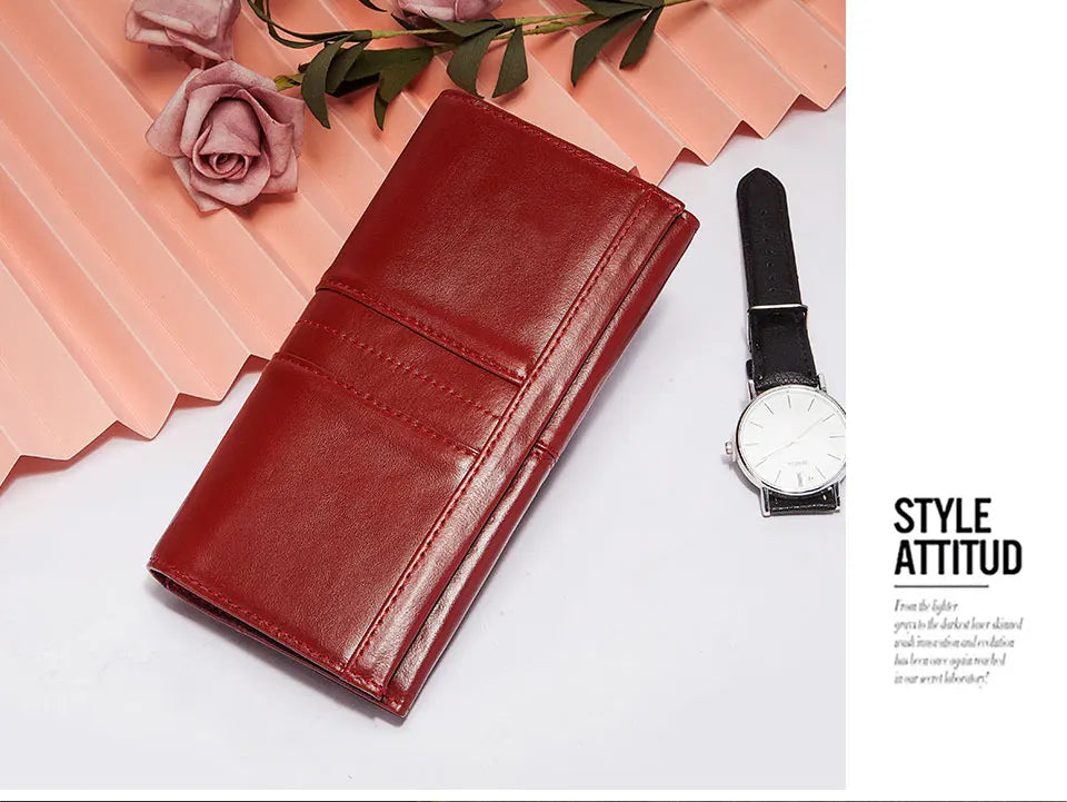 Genuine Leather RFID Blocking Clutch Wallet for Women