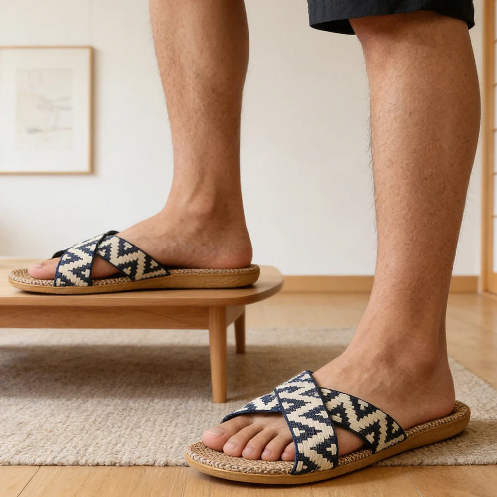 Men Slippers Lightweight Indoor Linen Slippers Antislip Home Shoes Summer Flat Sandals Casual Slippers Bedroom Slippers