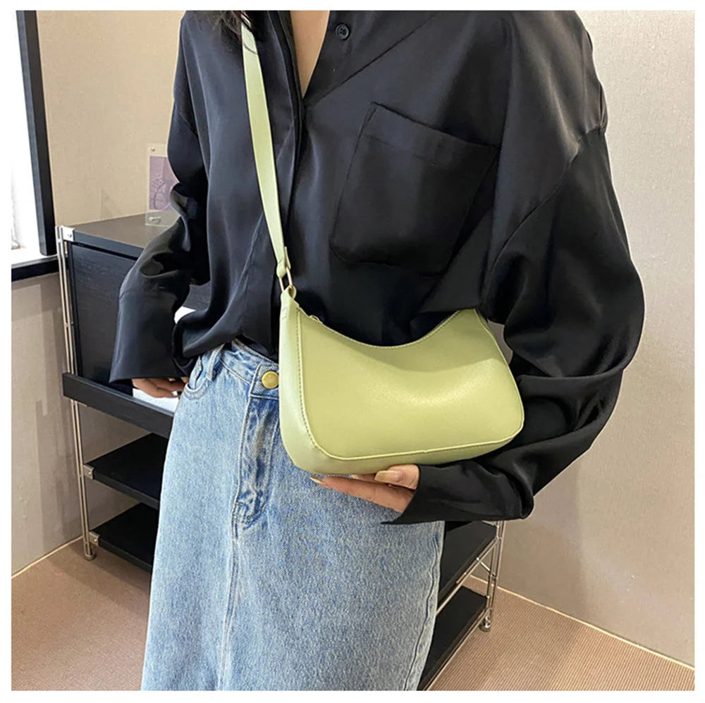 Shoulder Bags WOMEN'S Bag Underarm Bag  Handbags Retro Solid Color PU Leather Shoulder Underarm Bags Casual Women Hobos Handbags
