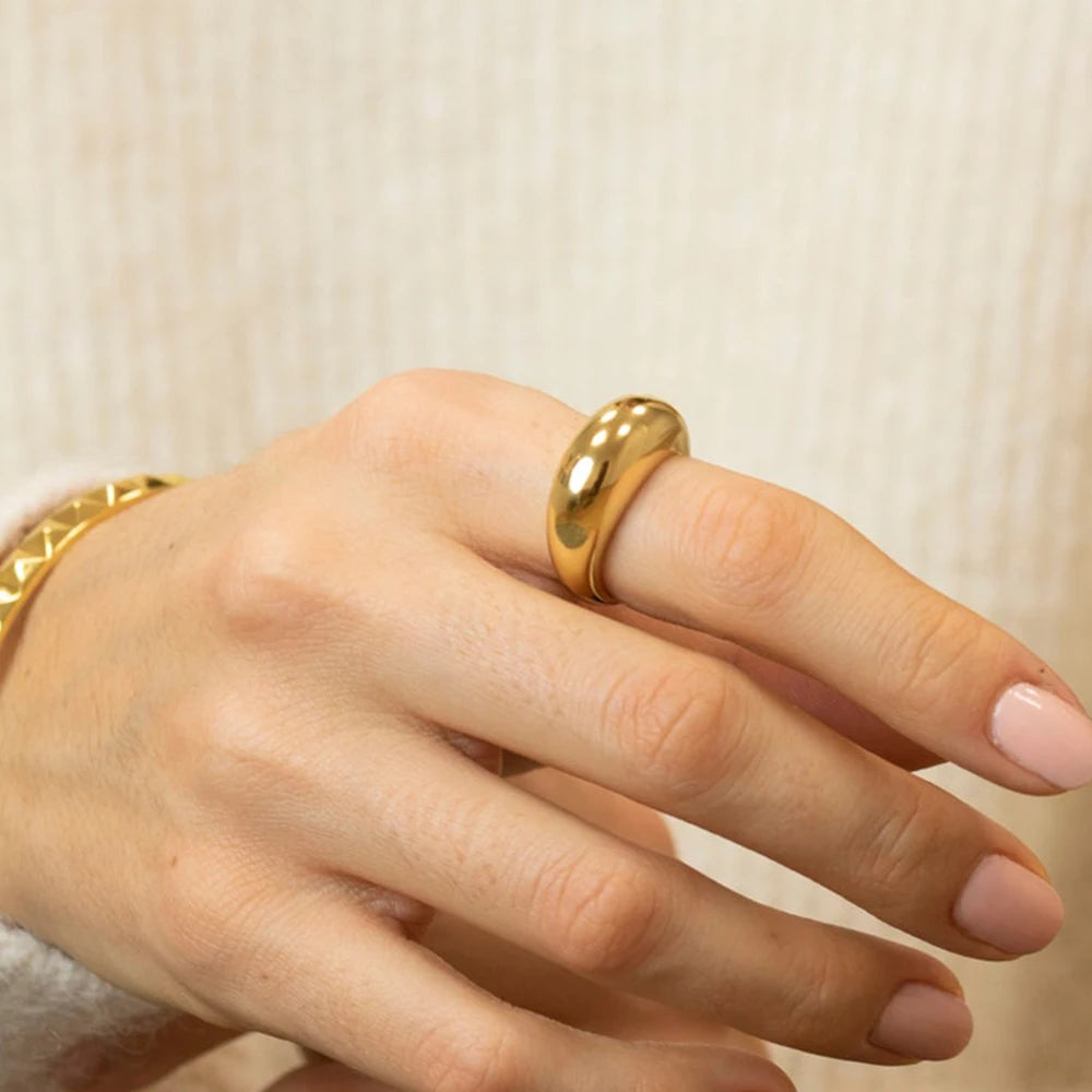 Women Simple Stainless Steel Arc Geometric Ring Jewelry