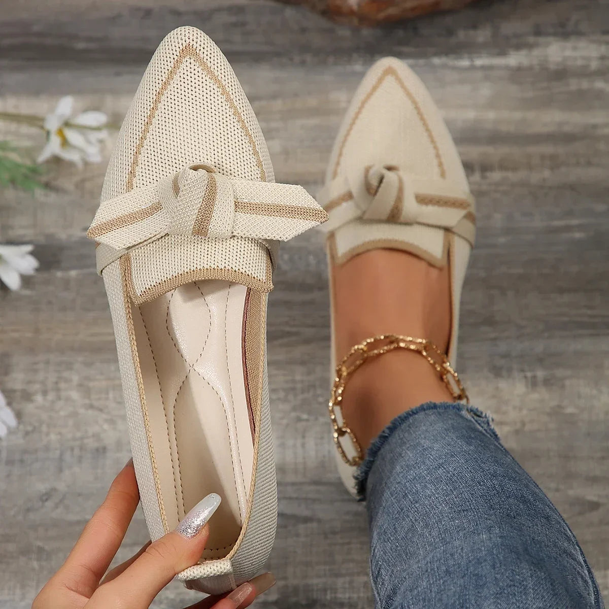 Women Knitted Slip Breathable Comfortable Solid Color Shoes Flats