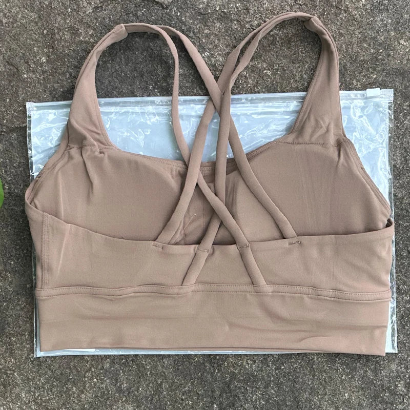 Women Cross Back Padded Sports Bra Fitness Gym Top