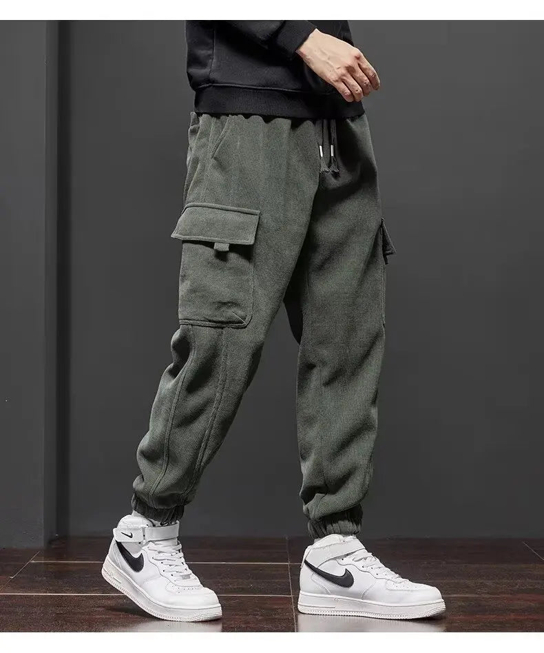 Men Elastic Waist Drawstring Jogger Pants Straight Casual Trousers