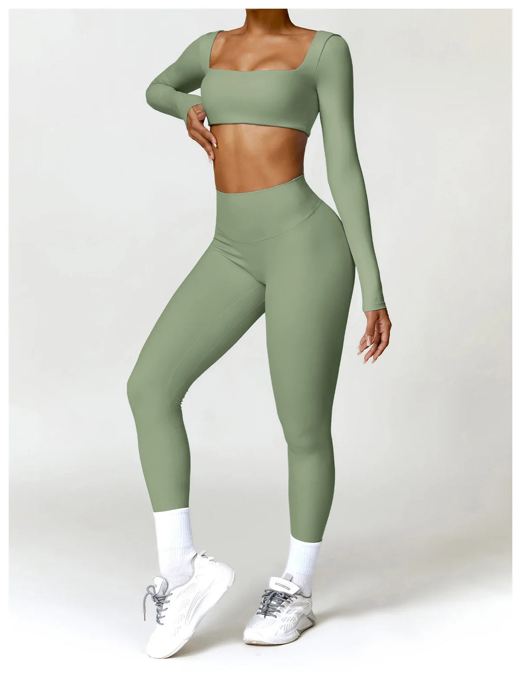 Women 2 Piece Yoga Set Long Sleeve Sports Top and Leggings
