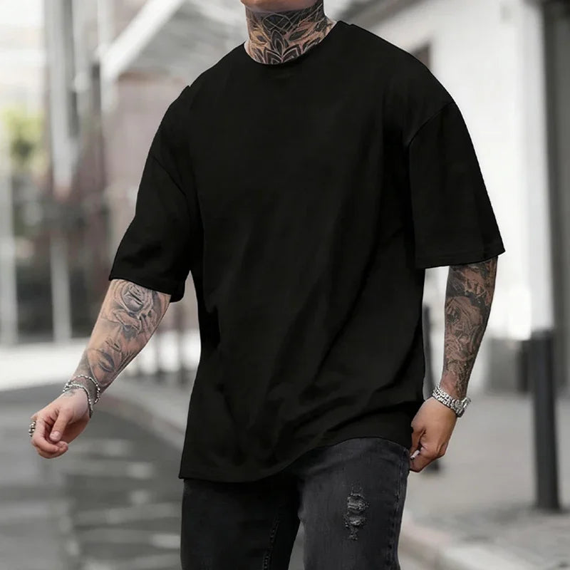 Men Cotton Solid Color Short Sleeve T Shirt