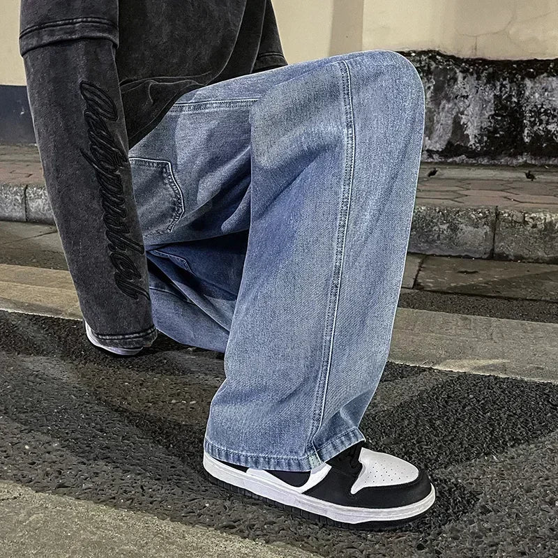 Men Korean Streetwear Wide Leg Jeans