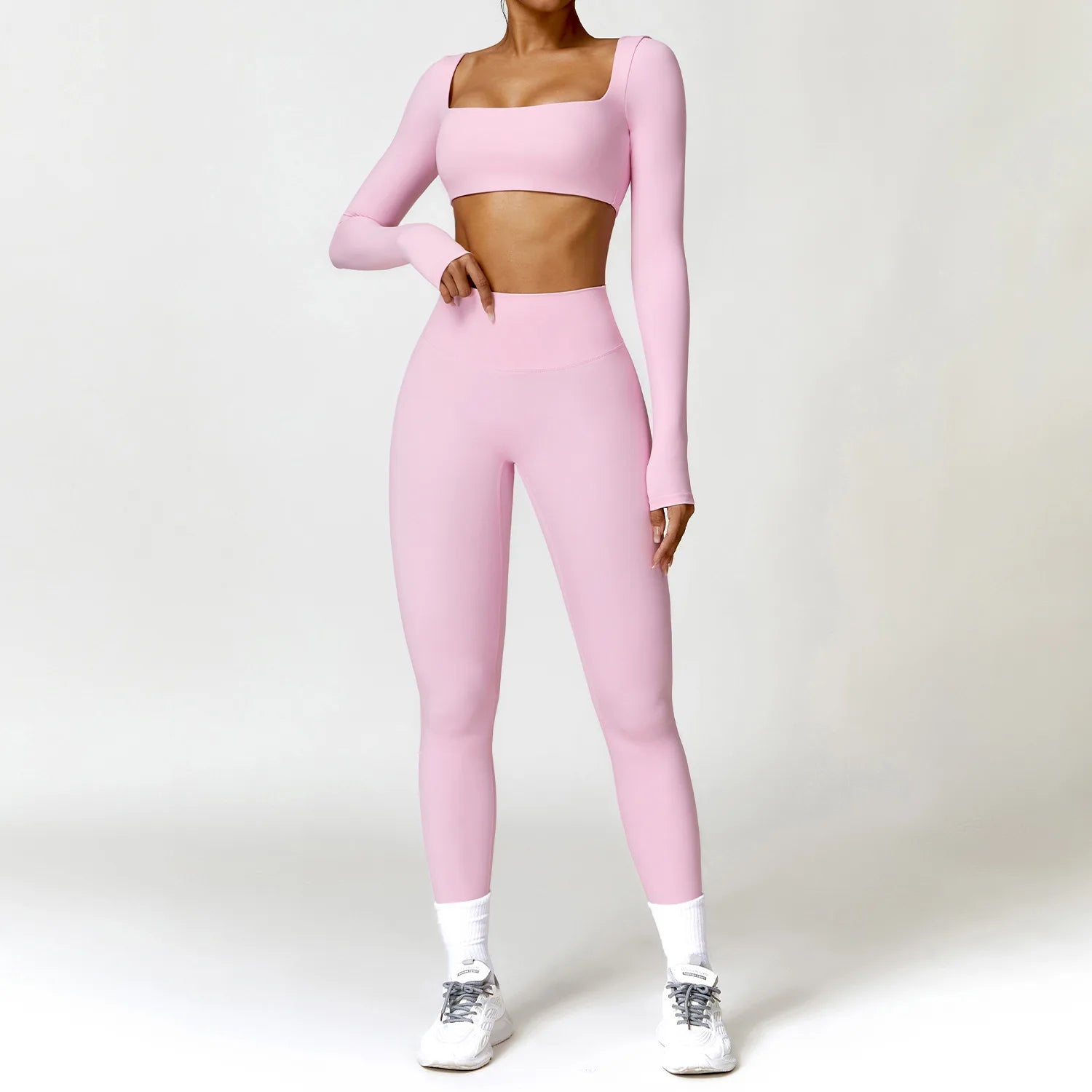 Women 2 Piece Yoga Set Long Sleeve Sports Top and Leggings