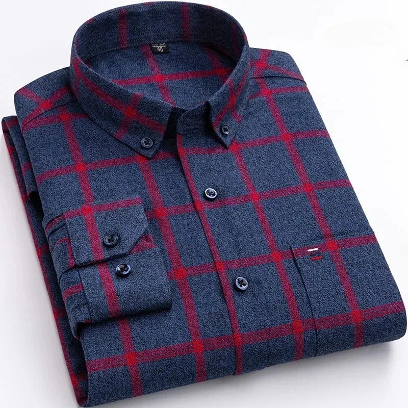 Men’s Cotton Plaid Long Sleeve Shirt