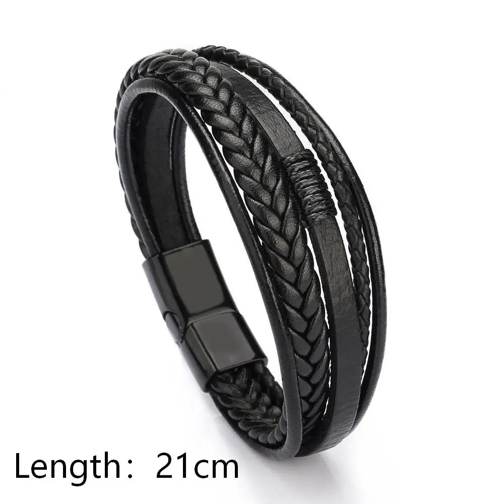 Men Genuine Leather Multilayer Braided Bracelet