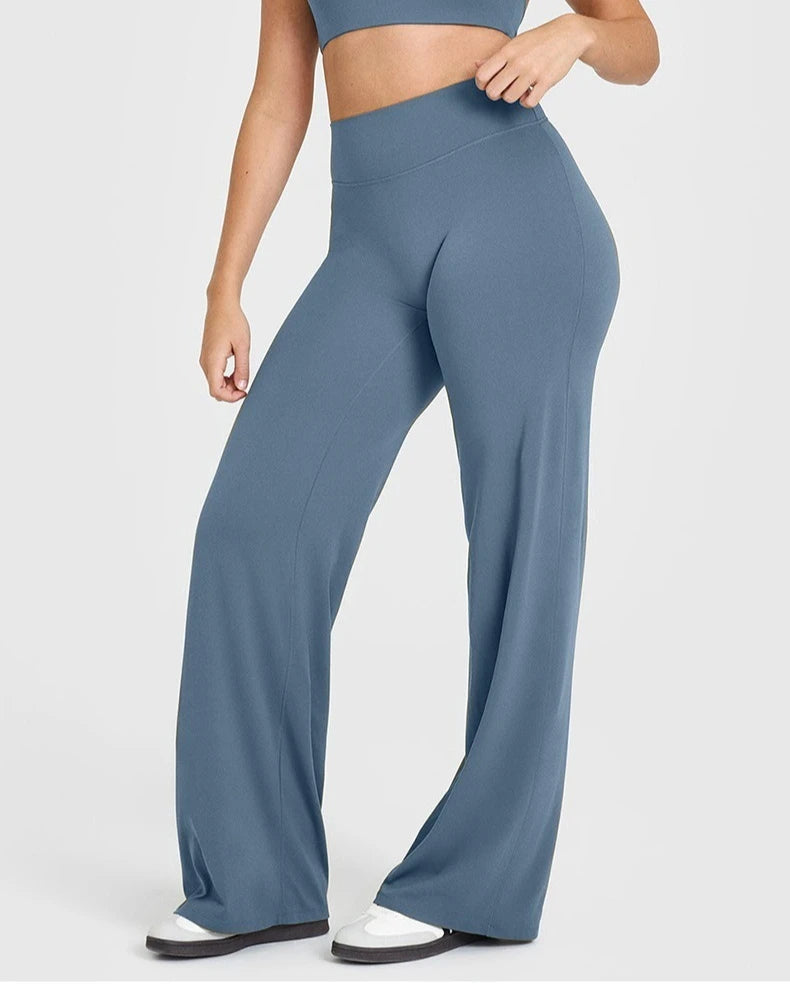 Women Butter Fabric Straight Leg Yoga Pants Mid Waist Fitness Trousers