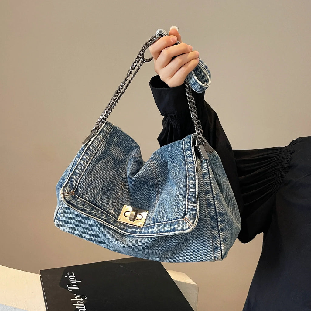 Large Capacity Denim Evening Bag for Women