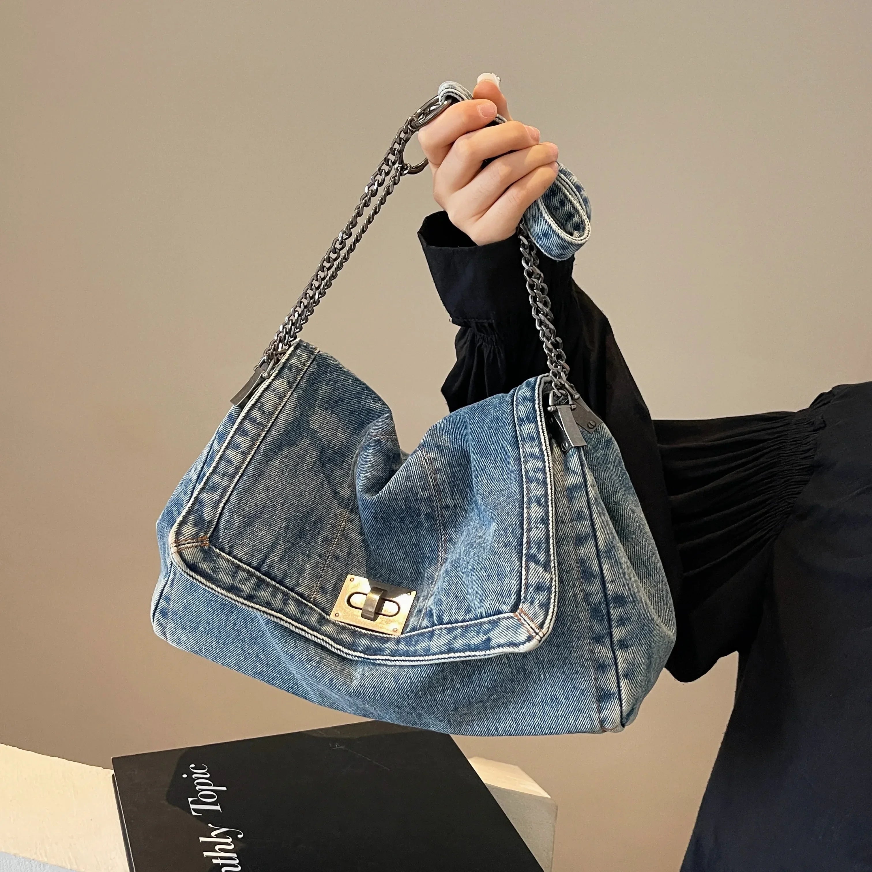 Large Capacity Denim Evening Bag for Women