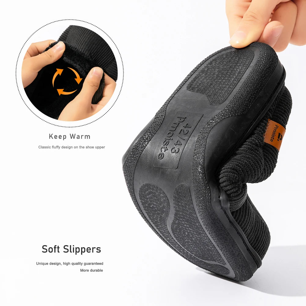 Warm Slippers for Men TPR Sole Memory Foam Soft Cushion Non Slip Stripe Design Comfortable Corduroy House Shoes