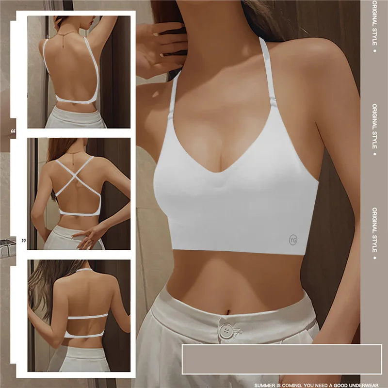 Backless Deep U Plunge Push Up Strapless Bra for Women with Clear Straps
