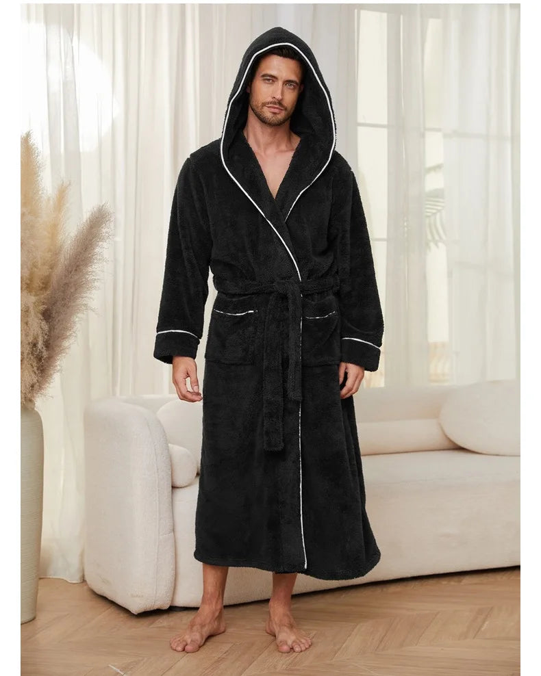 Men Cotton Flannel Bathrobe Warm Sleepwear Nightwear