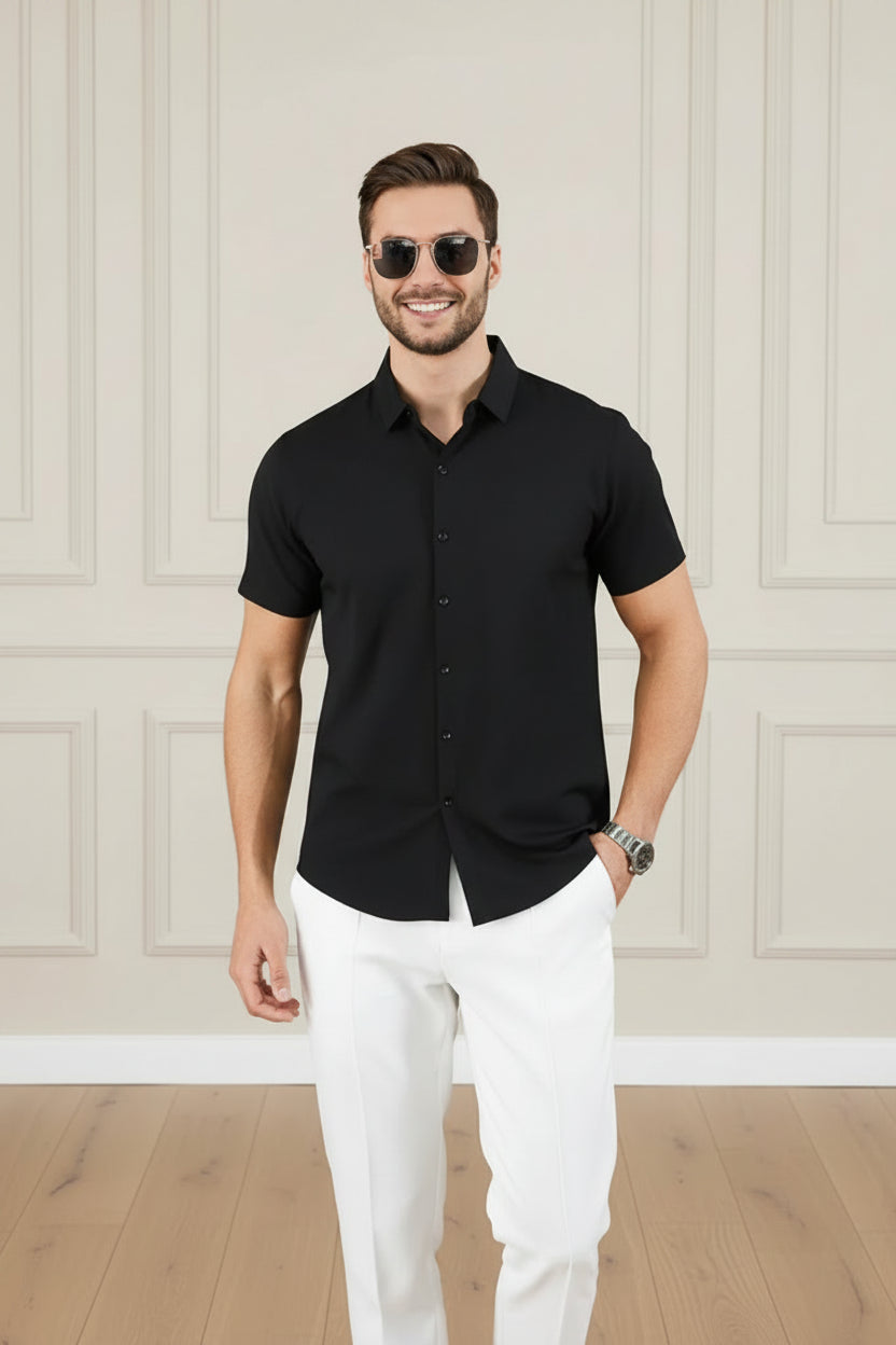 Men Solid Color Short Sleeve Business Shirt
