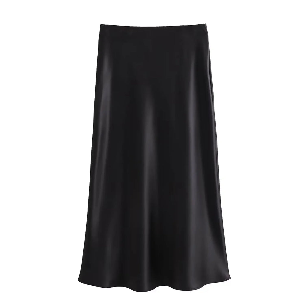 Women Black Satin Skirt