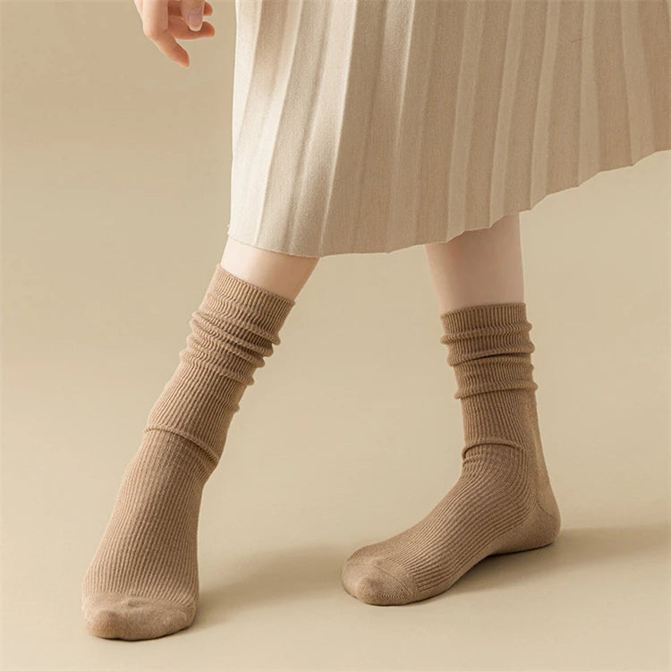 Solid Color Warm Mid Tube Socks for Women