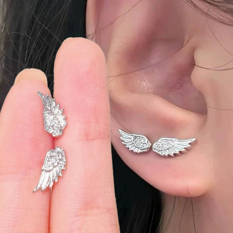 Women Zircon Angel Wing Crystal Stud Earrings