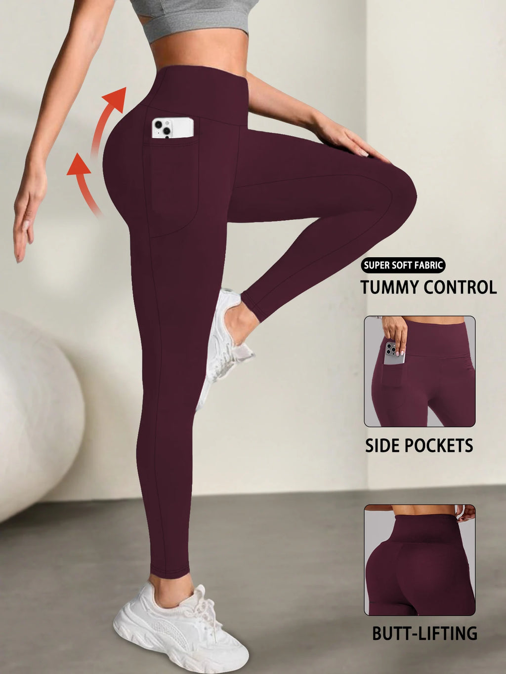 High Waisted Tummy Control Leggings with Pockets for Women