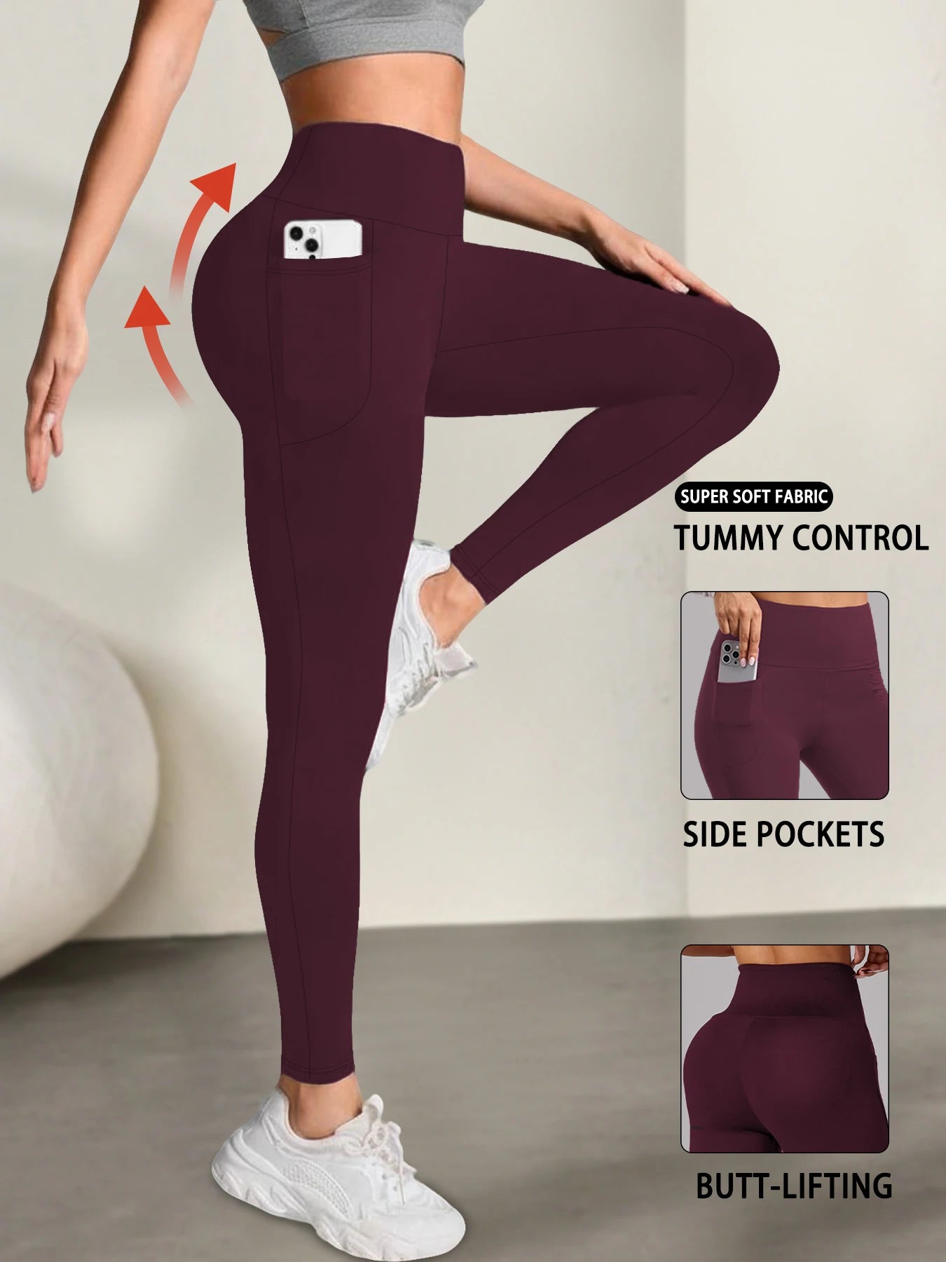 High Waisted Tummy Control Leggings with Pockets for Women