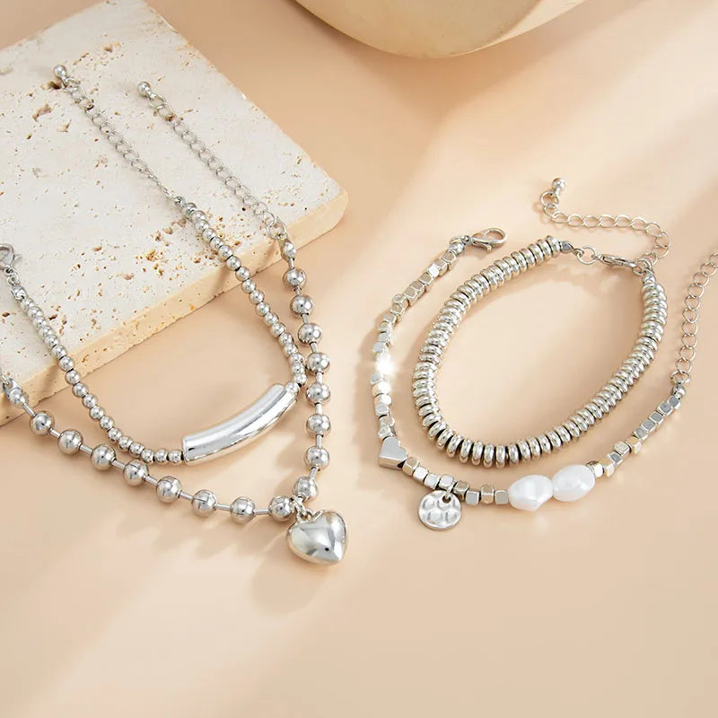 Women Pearl Heart Bracelet Set Fashion Jewelry
