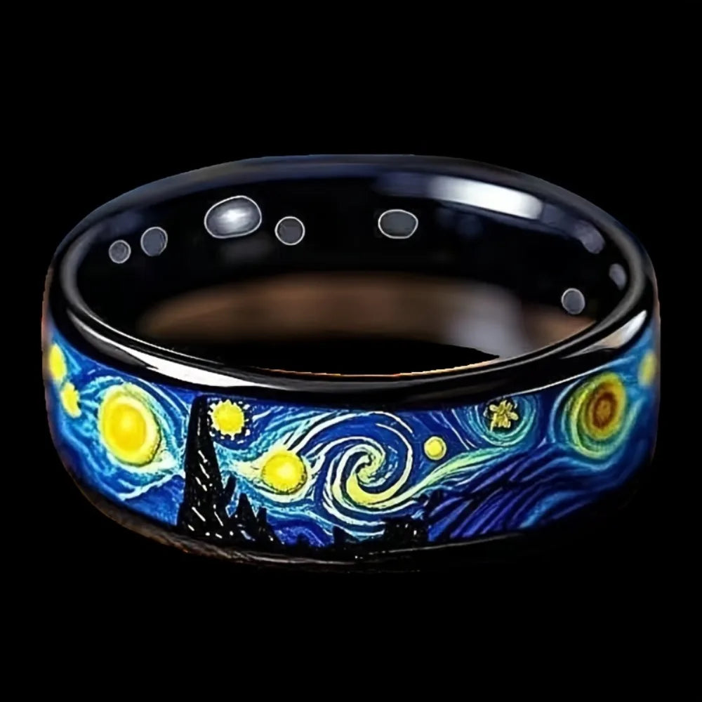 Men Starry Night Pattern Ring
