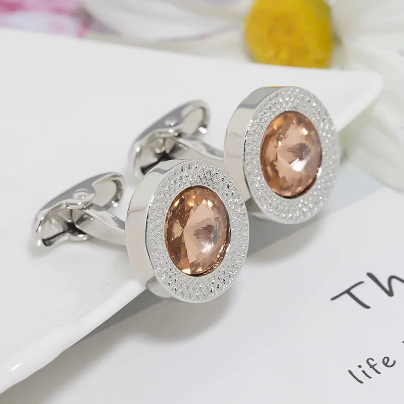 Men Zirconia Round French Cufflinks Set