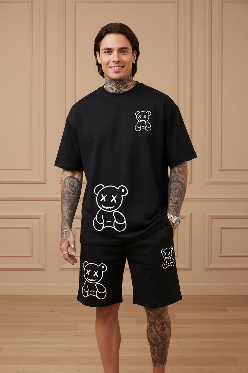 Men Harajuku Bear Shorts Set