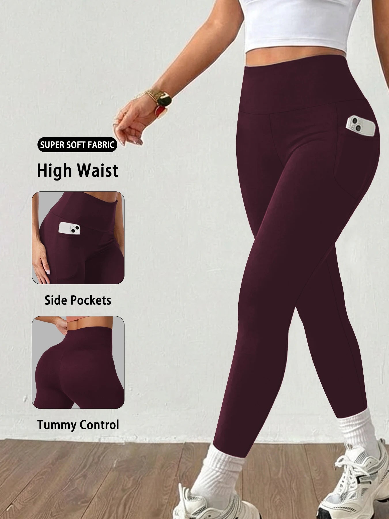 Women High Waisted Yoga Leggings with Pockets Tummy Control