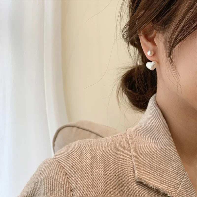 Women Pearl Heart Drop Earrings Elegant Fashion Jewelry