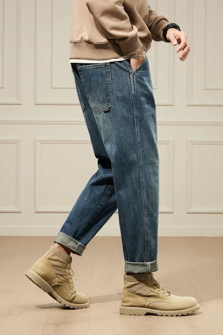 Men Retro Harem Straight Denim Pants