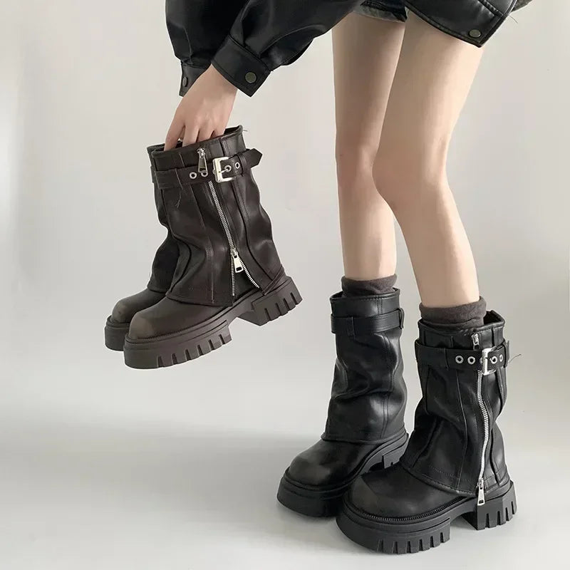 Women Platform Knee High Biker Boots