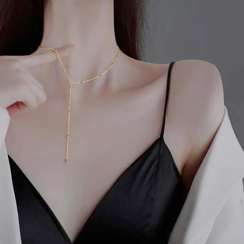 Women Double Layer Tassel Chain Choker Necklace