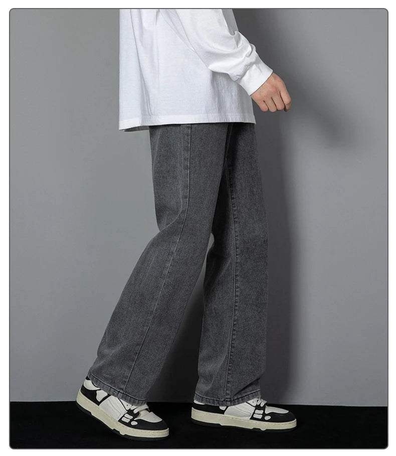 Men Korean Wide Leg Straight Jeans