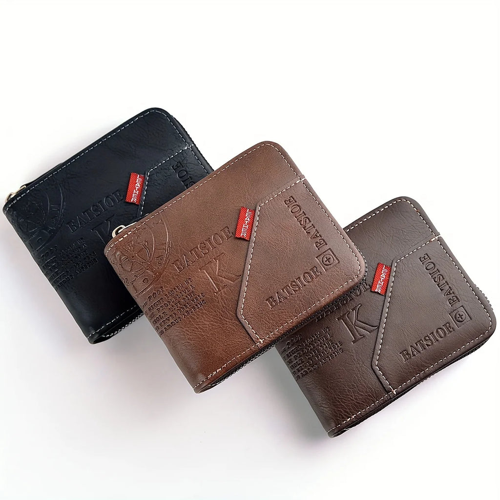 PU Leather Zipper Coin Card Holder Wallet for Men