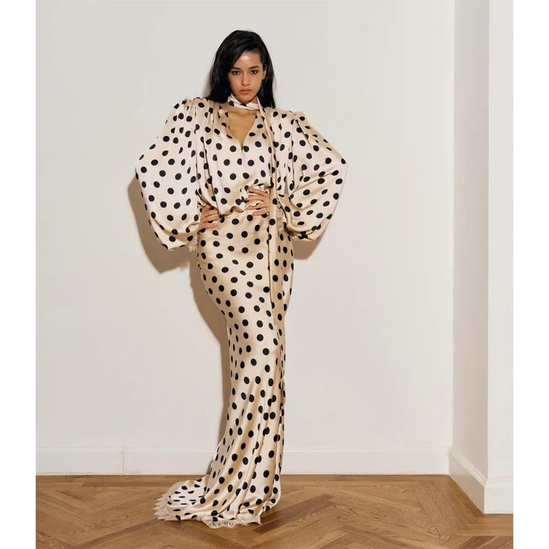 Women Polka Dot V Neck Blouse and Skirt 2 Piece Set Elegant Outfit