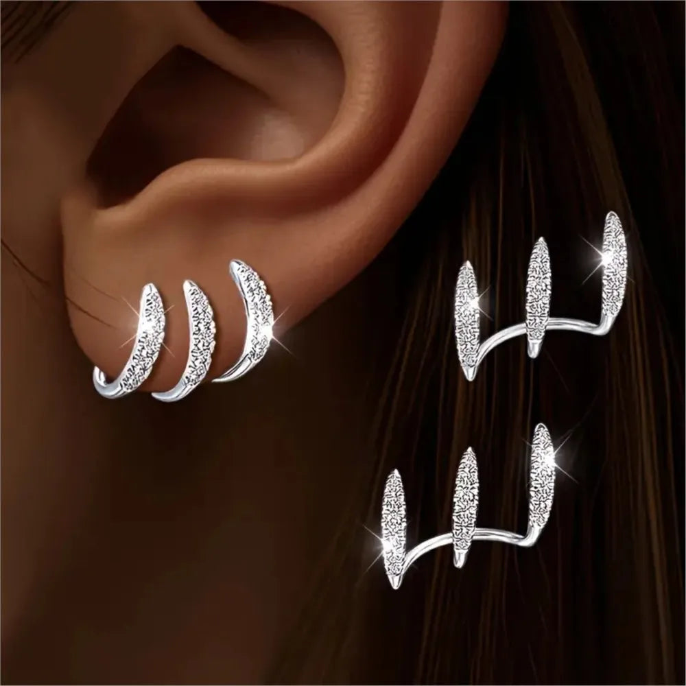 Women Rhinestone Three Claw Elegant Stud Earrings