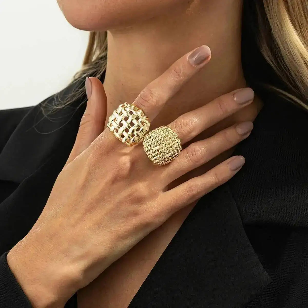 Women Vintage Geometric Adjustable Open Ring Set Jewelry