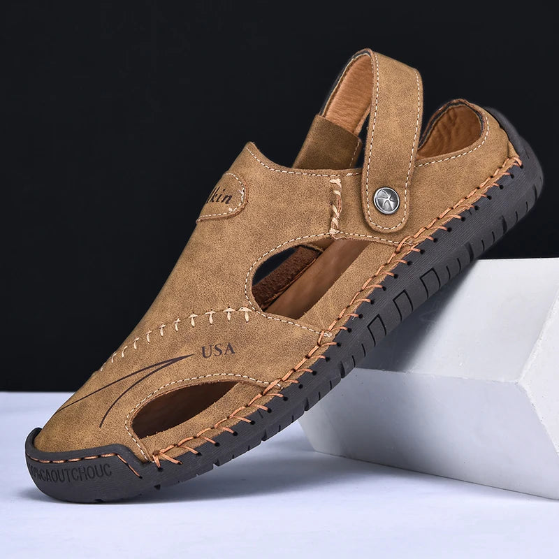 Men Breathable Leather Handmade Summer Sandals