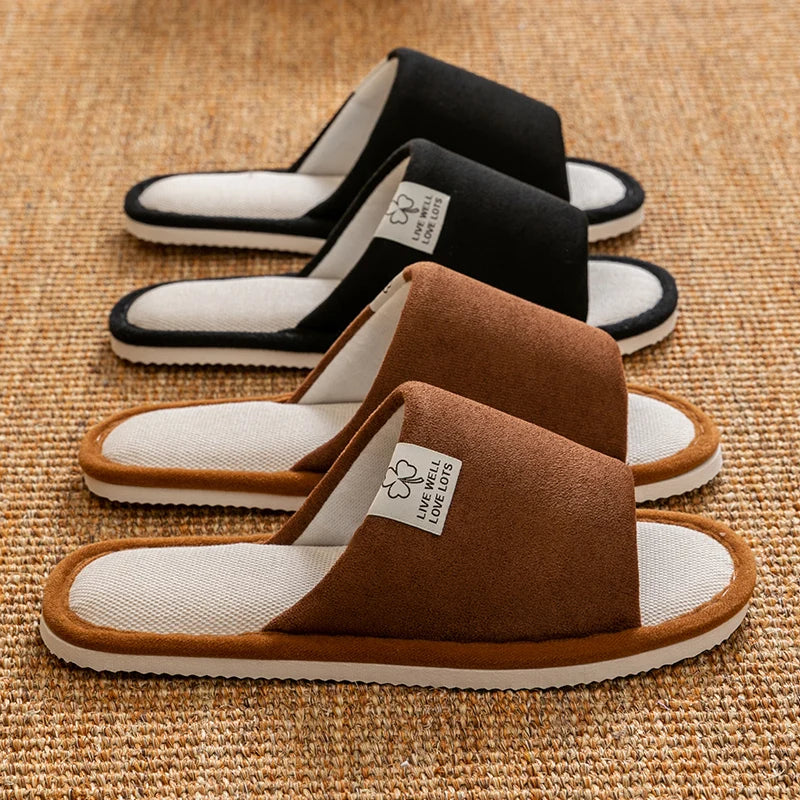 Men Linen Indoor House Slippers