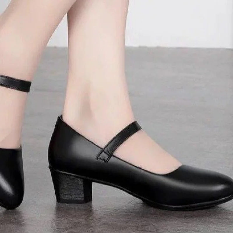 Women Soft Leather Medium Heel Pumps