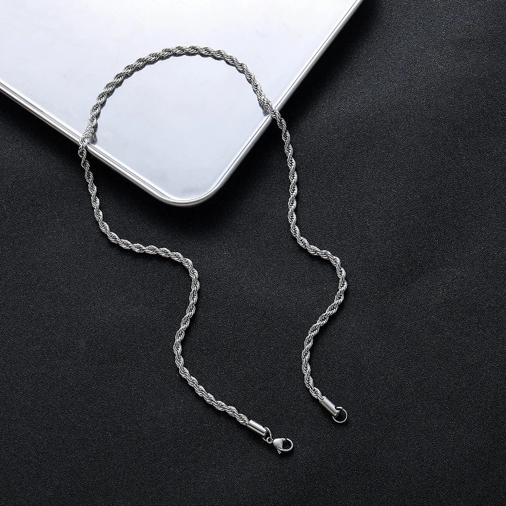 Men Stainless Steel Twisted Rope Chain Necklace