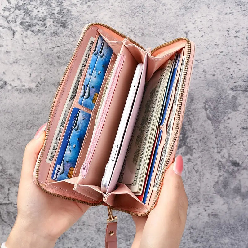 Long Zipper PU Leather Clutch Wallet for Women