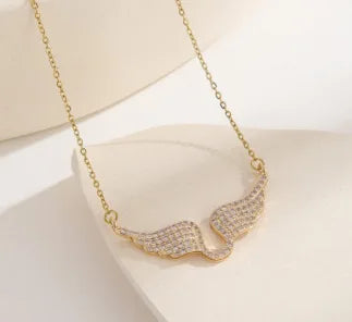 Women Zircon Angel Wings Pendant Necklace