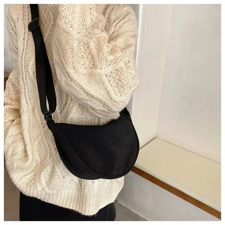Men and Women Solid Color Chest Bag for Large Capacity Travel Crossbody Female Half Moon Bag Daily Cotton Filled Shoulder Bag