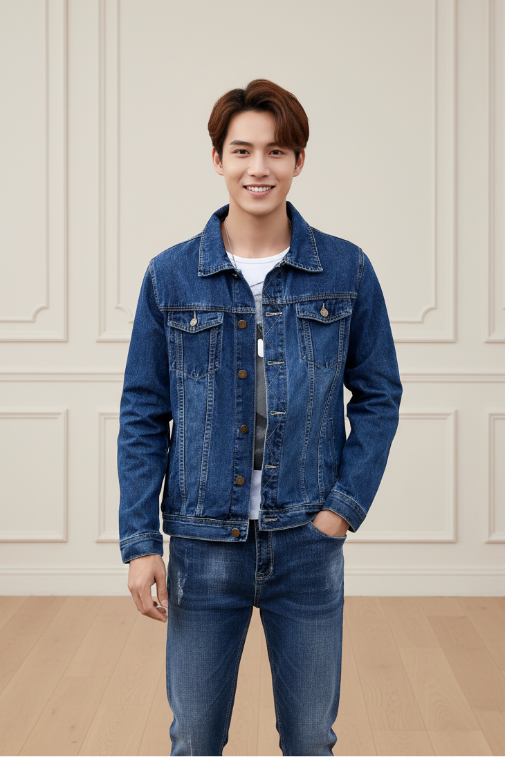 Men Solid Color Denim Jacket