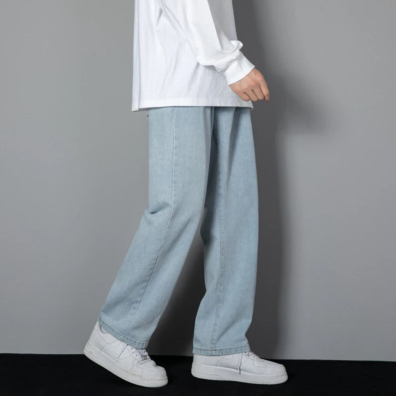 Men Korean Straight Wide Leg Denim Jeans